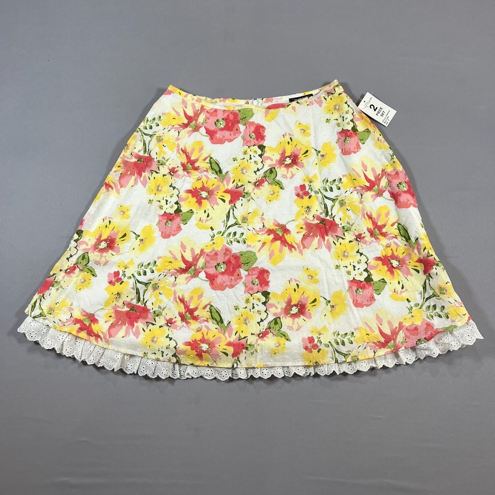 My Michelle A Line Skirt Juniors 7 Multicolor Floral Eyelet Lace Trim Back Zip